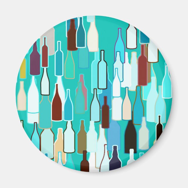 Aimant Bouteilles de vin, multicolores, fond turquoise (Devant)