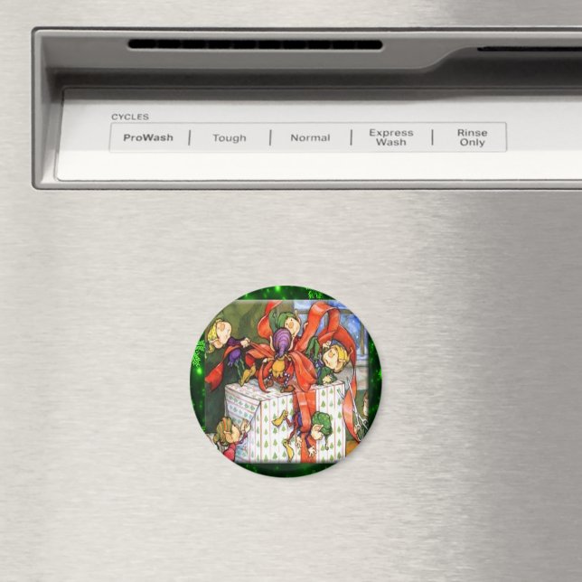 Aimant Bouton Arrondi présent de Joyeux Elfes (In Situ (Lave-vaisselle))