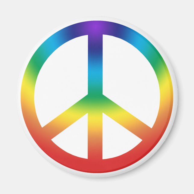 Aimant Bouton de signe de paix ; couleurs Chakra (Devant)