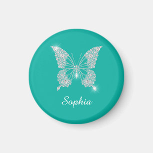 Aimant Bouton Diamant Blanc, Nom du script, Turquoise