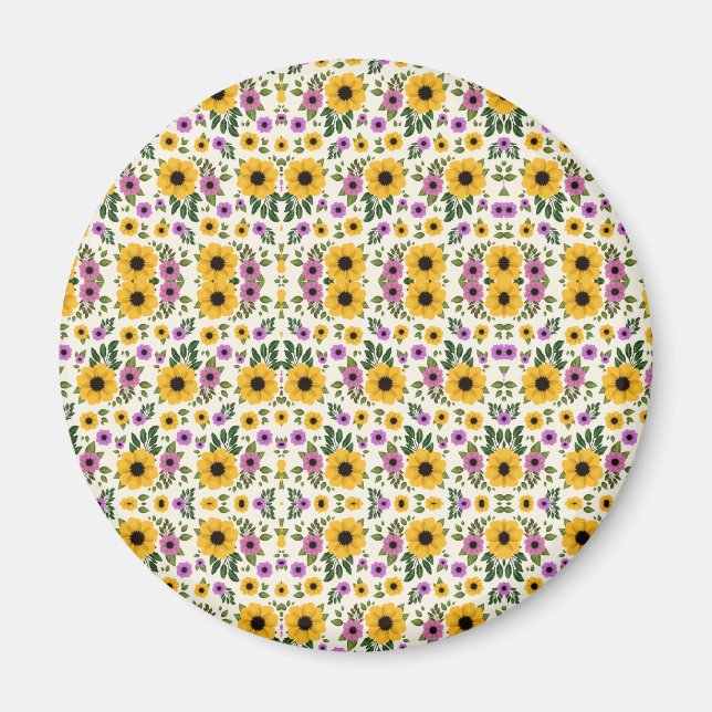 Aimant Bouton floral circulaire avec jaune vibrant (Devant)