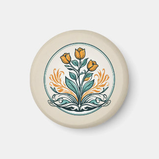 Aimant Bouton Floral orange