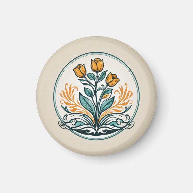 Aimant Bouton Floral orange (Devant)