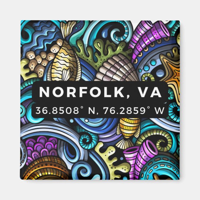 Aimant Bouton magnétique - Coordonnées de Norfolk, VA (Devant)