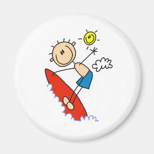 Aimant Bouton Stick Figure Surfer Boy