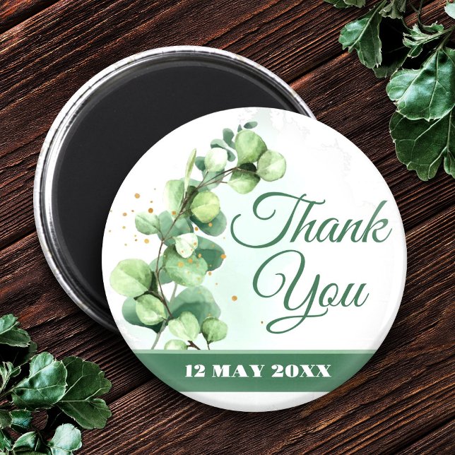 Aimant Boutons de remerciement modernes et élégants avec  (Eucalyptus Wedding Favor • Thank You Gift Magnet, Thank You Wedding Magnets)