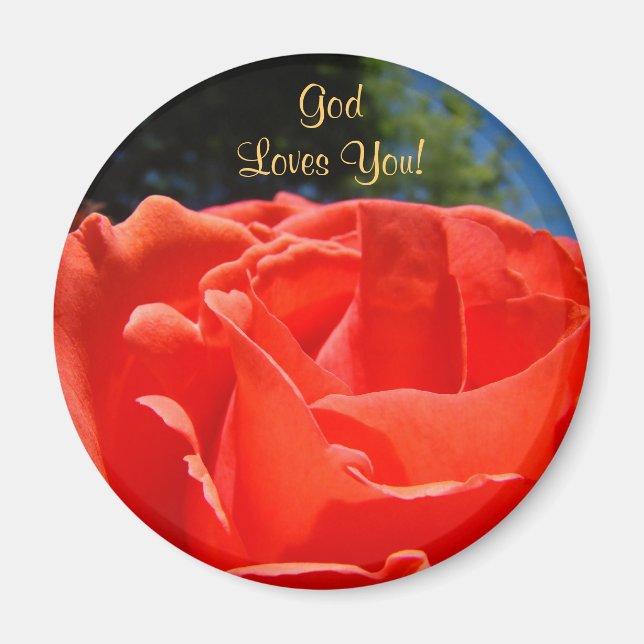 Aimant Boutons Dieu Vous Aime ! Rose Rouge de la Foi Béné (Devant)