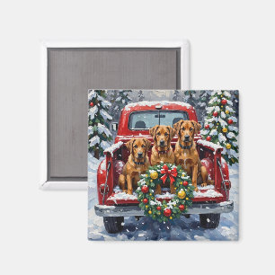 Aimant Bouvier des Flandres camion rouge de Noël vacances