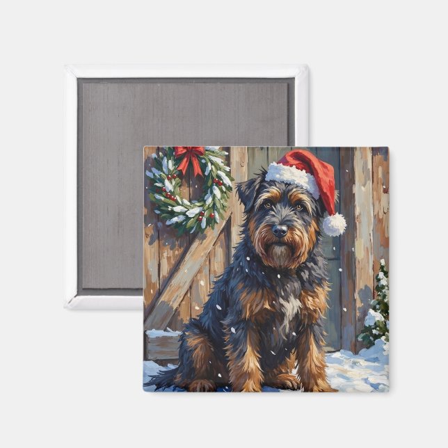 Aimant Bouvier des Flandres Noël Ferme enneigée (Recto/Verso)