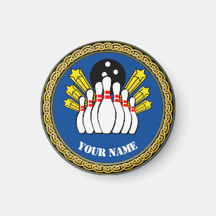 Aimant Bowling personnalisé - Ajouter un nom - Bleu
