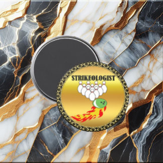 Aimant Bowling pins and ball with the word STRIKEOLOGIST