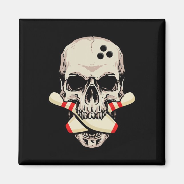 Aimant Bowling Pins Retro Skull Skeleton Head Bowling Bal (Devant)