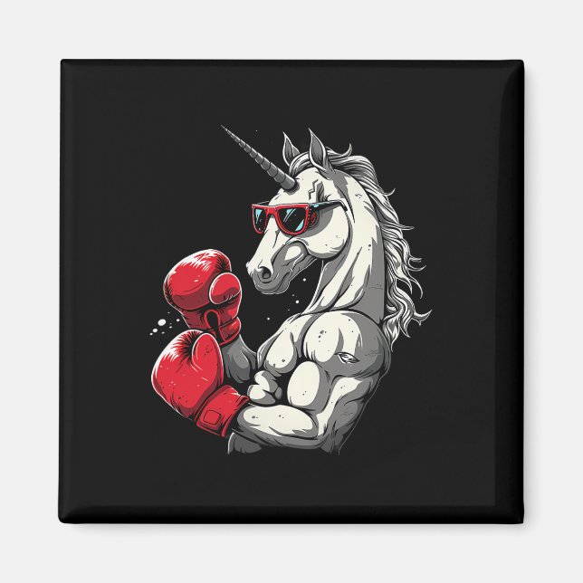 Aimant Boxe Unicorne Avec Gants De Boxe Kickboxing Cute (Devant)