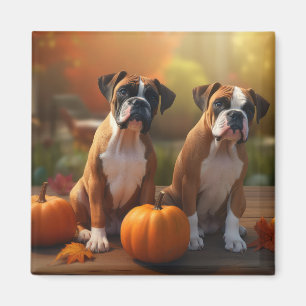 Aimant Boxer Chiot Automne Citrouille de plaisir