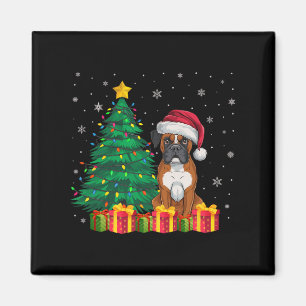 Aimant Boxer laid Santa Hat lumières de Noël Amoureux des