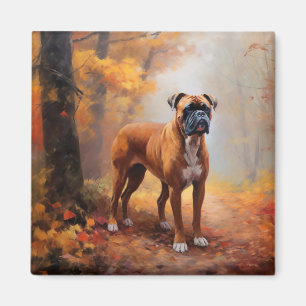Aimant Boxeur dans les feuilles d'automne qui tombent ins