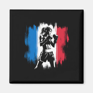 Aimant Boxeuse Drapeau France - Kickboxing Féminin