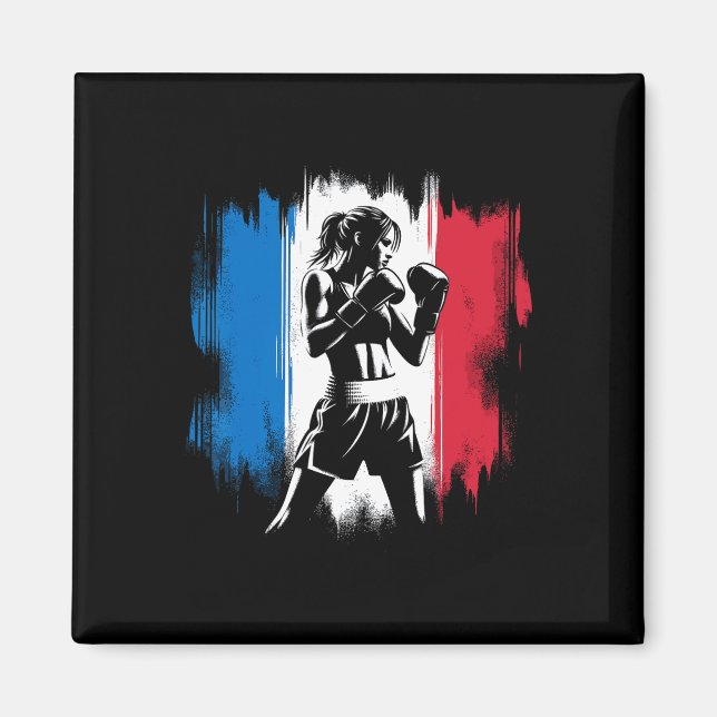 Aimant Boxeuse Drapeau France - Kickboxing Féminin  (Devant)