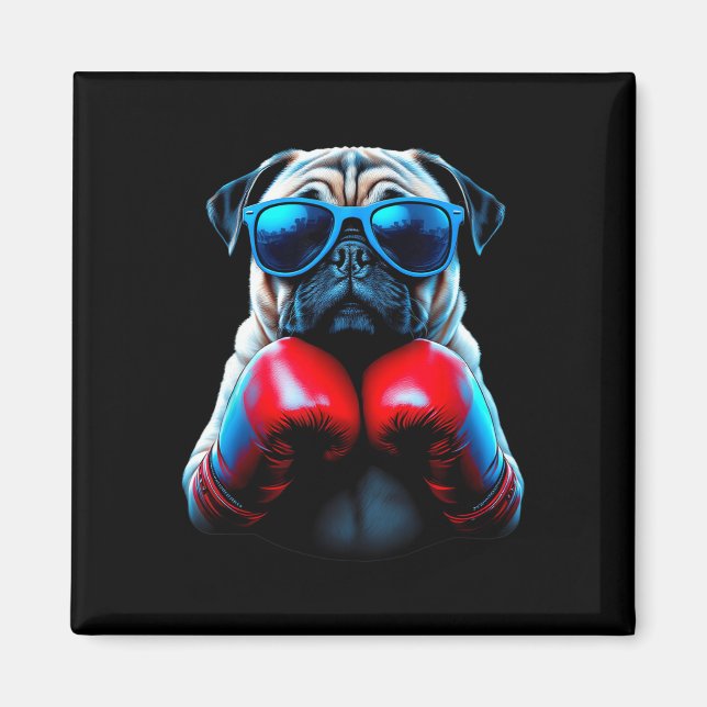Aimant Boxing Pug Chien Kickboxing Cool  (Devant)