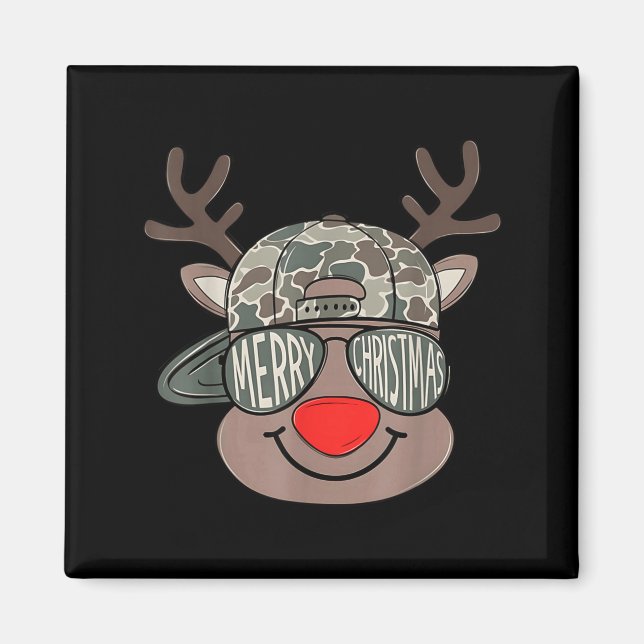 Aimant Boy Reindeer Hat Camo Hat Merry Christmas Xmas Boy (Devant)