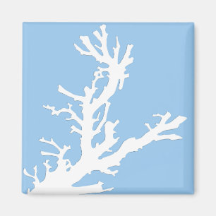 Aimant Branche de corail - blanc sur bleu pâle