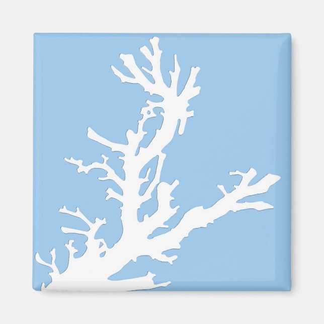 Aimant Branche de corail - blanc sur bleu pâle (Devant)