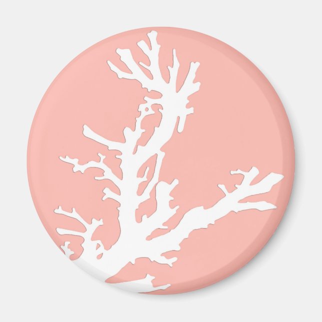 Aimant Branche de corail - blanc sur corail rose (Devant)