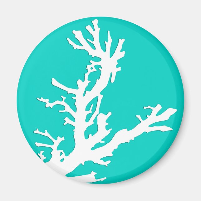 Aimant Branche de corail - blanc sur turquoise (Devant)