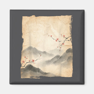 Aimant Branches de fleurs de Sakura Peinture à l'encre ja