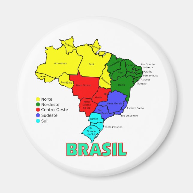 Aimant Brasil. Régions en couleur (Devant)