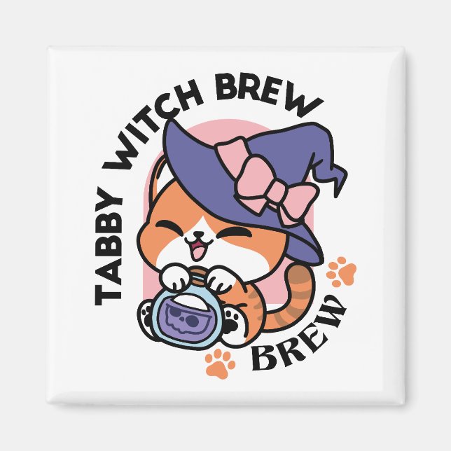 Aimant Brassin de Sorcière Tigrée – Joli Chat d'Halloween (Devant)