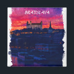 Aimant Bratislava Slovaquie Night City View<br><div class="desc">Aquarelle élégante avec l'architecture et les monuments de Bratislava dans le pays européen Slovaquie avec une vue spectaculaire sur la ville. Fonctionne comme un souvenir de voyage et une idée cadeau.</div>