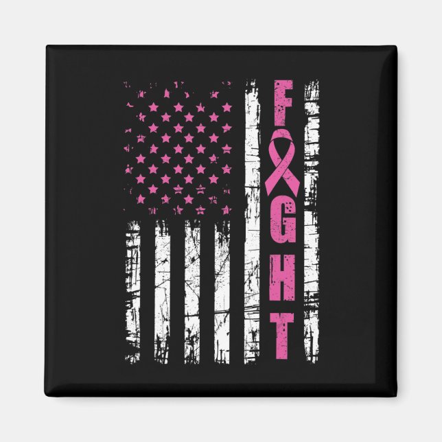 Aimant Breast Cancer Awareness American Flag Fight Pink R (Devant)