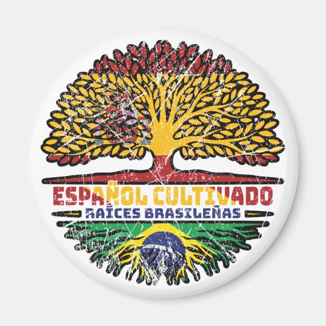 Aimant Brésil Brésil Espagne Espagnol Racines Drapeau d'a (Devant)