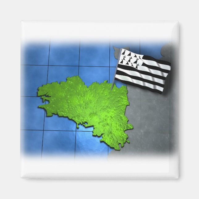 Aimant Bretagne avec son drapeau (Devant)