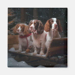 Aimant Bretagne Spaniel Snowy Sleigh Décor de Noël