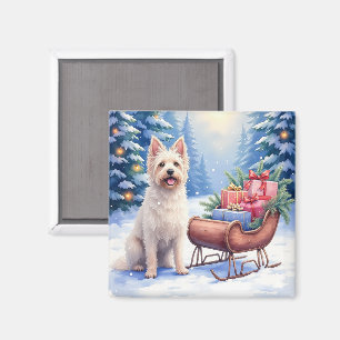 Aimant Briard Traîneau Vintage Hiver Art Noël
