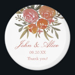 Aimant Bright Peach et Orange Floral Mariage<br><div class="desc">Une partie de la collection Bright Peach et Orange Floral avec des pivoines d'aquarelle orange et des roses avec la végétation botanique et eucalyptus. Un aimant mariage classique et élégant dans le thème orange,  mandarine,  pêche à la pêche à la chair.</div>