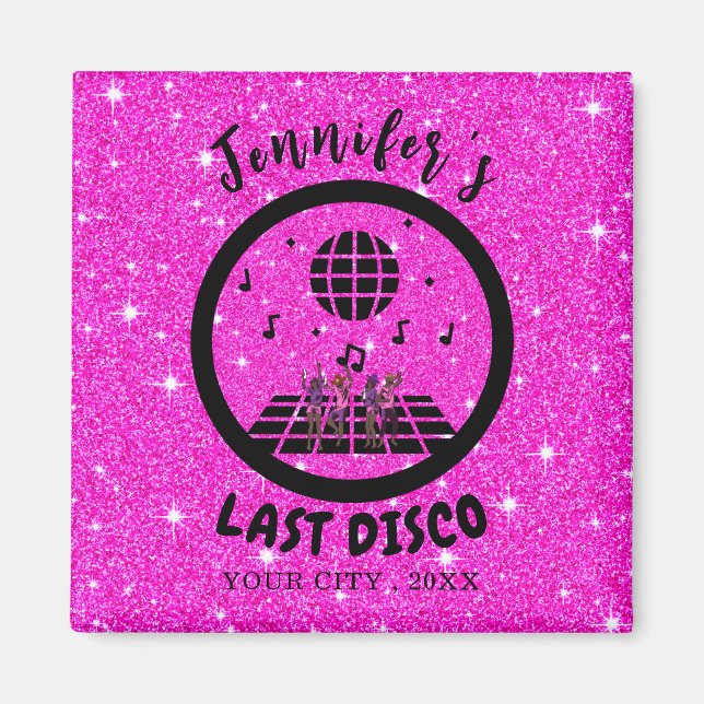 Aimant Bright Pink parties scintillant Disco Bachelorette (Devant)