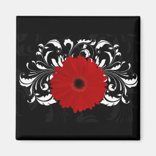 Aimant Bright Red Gerbera Daisy on Black