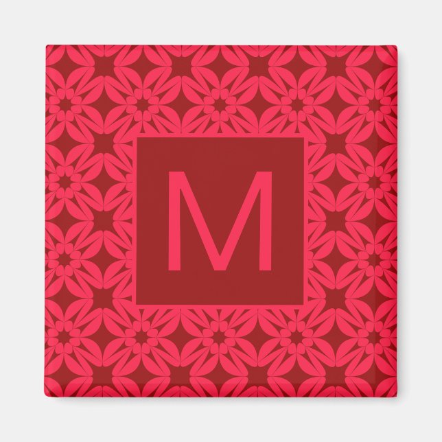 Aimant Bright Red Ornate Pattern Monogrammed (Devant)