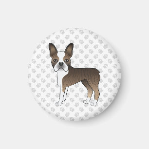 Aimant Brindle Boston Terrier Cute Cartoon Chig & Paws