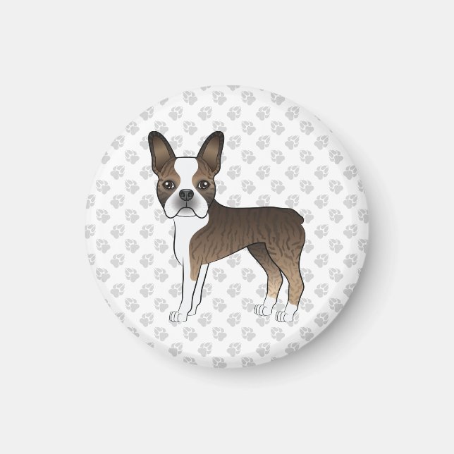 Aimant Brindle Boston Terrier Cute Cartoon Chig & Paws (Devant)