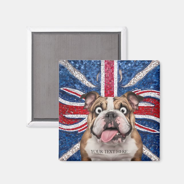 Aimant Britanniques Bulldog avec le drapeau de l'Union co (Recto/Verso)