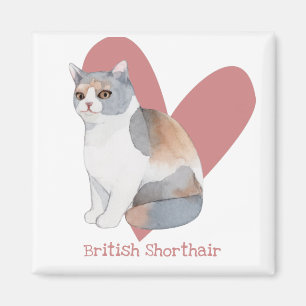 Aimant British Shorthair Chat Aquarelle Kitty Coeur rose