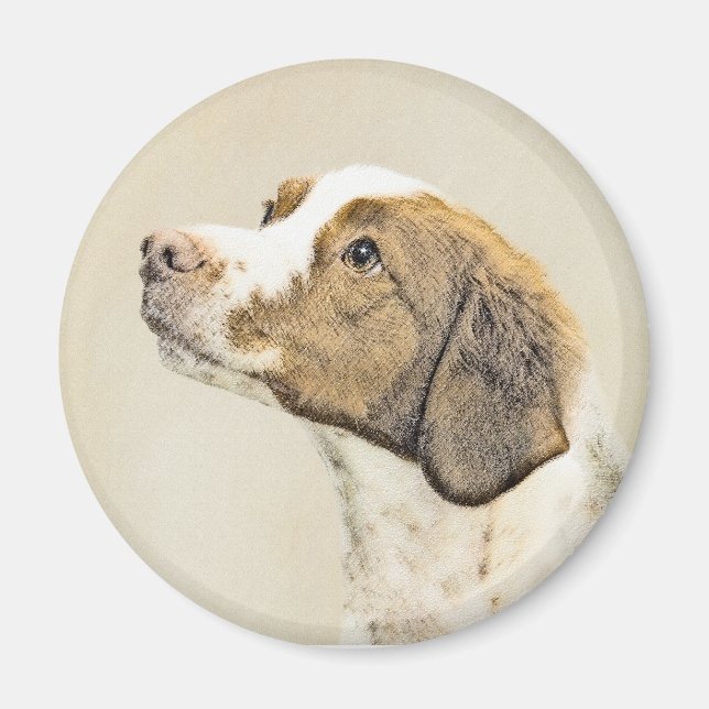 Aimant Brittany Painting - Cute Original Dog Art (Devant)