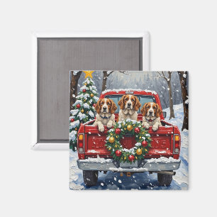 Aimant Brittany Spaniel Noël Camion Rouge Fêtes