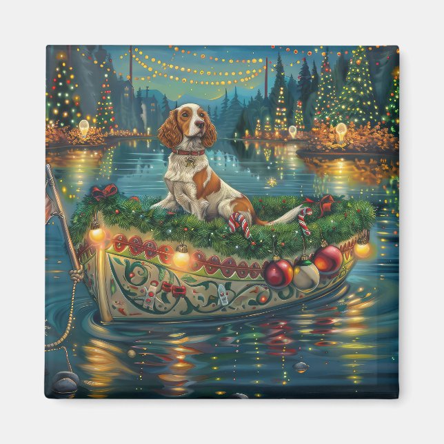Aimant Brittany Spaniel Noël Festive Voyage (Devant)