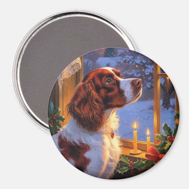 Aimant Brittany Spaniel with Christmas Lights Holiday  (Recto/Verso)