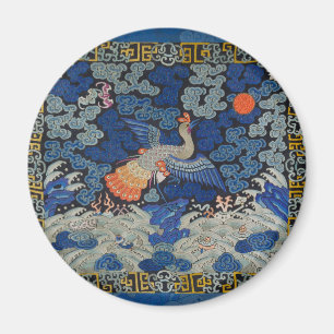 Aimant Broderie chinoise bleu d'oiseau Vintage